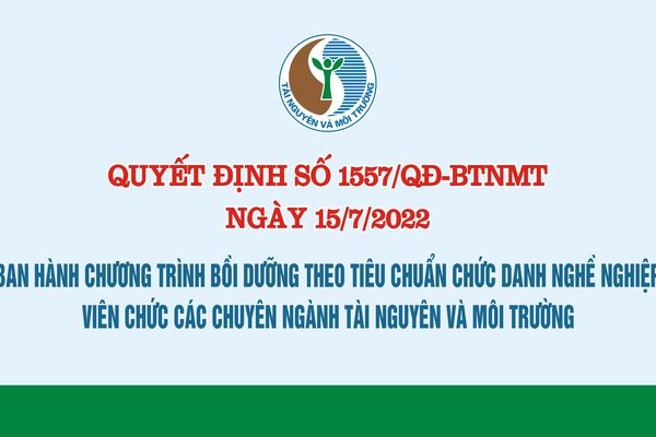 Quyết định số 1557/QĐ-BTNMT của Bộ Tài nguyên và Môi trường Ban hành Chương trình bồi dưỡng theo tiêu chuẩn chức danh nghề nghiệp viên chức các chuyên ngành tài nguyên và môi trường